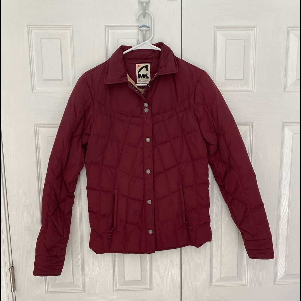 Mountain Khaki’s - downtown snap down puffy jacket, burgundy, women’s size small